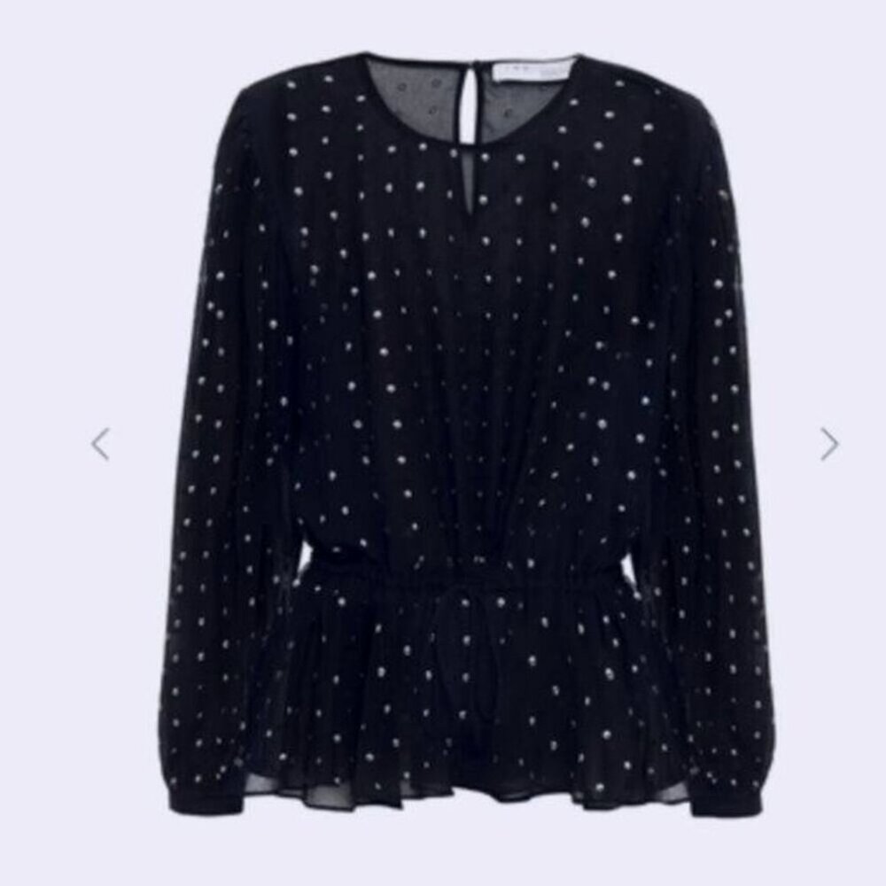 IRO Gathered studded georgette blouse black and silver size 4